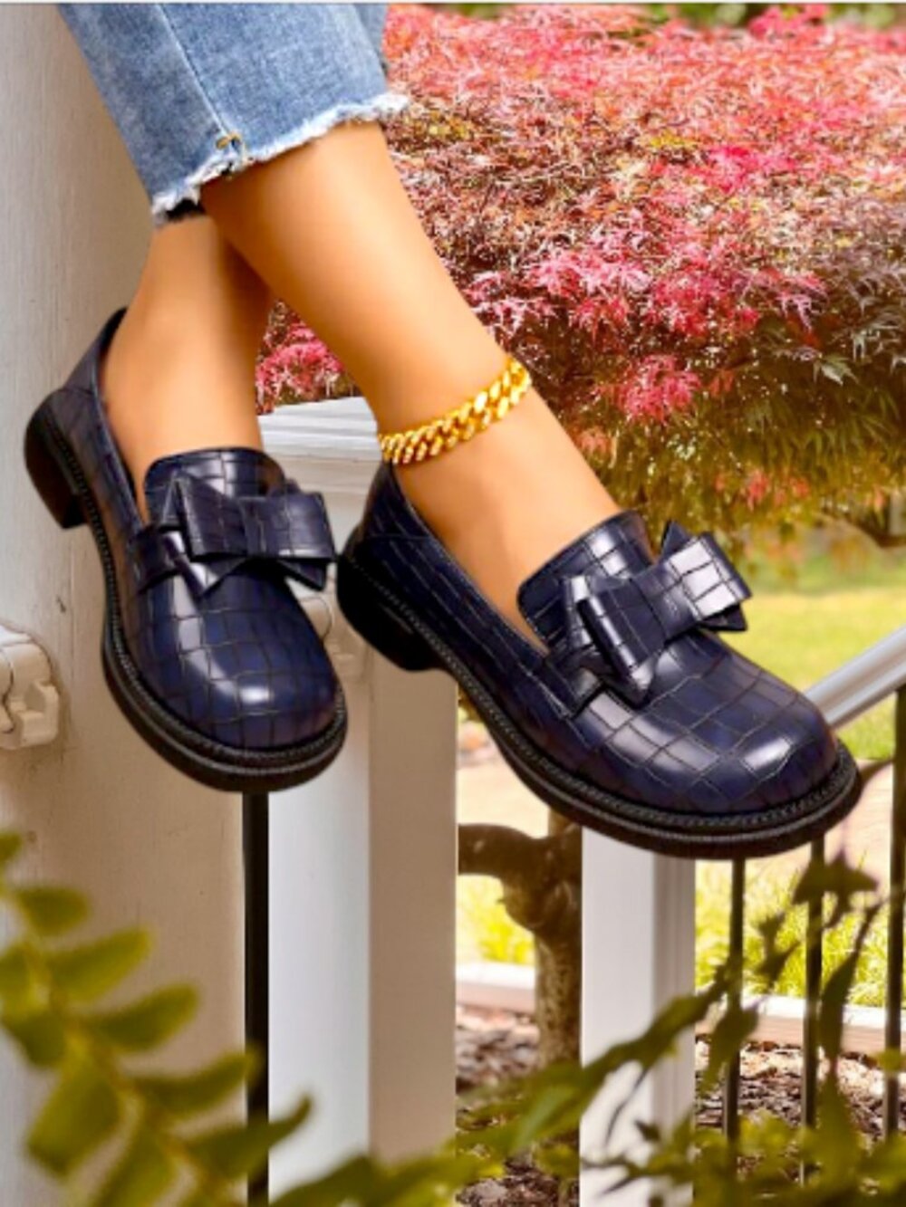Navy Bow Loafers